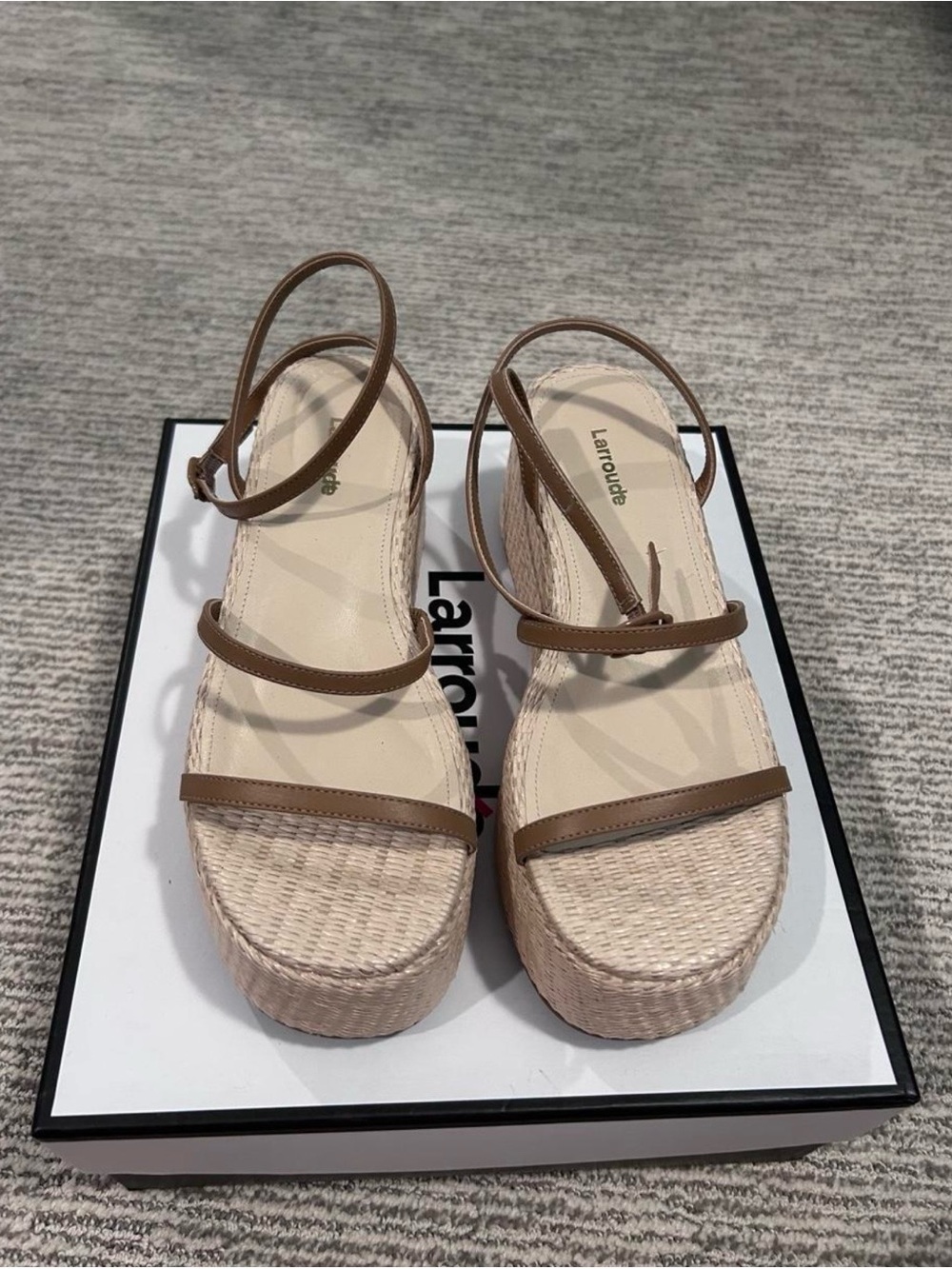 Larroude Tan Woven Platform Sandals